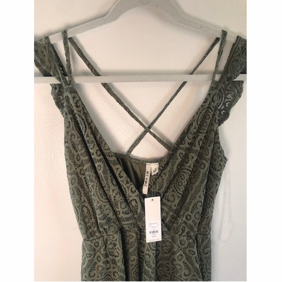 Francesca’s Lace Maxi Dress Olive boho autumn - Picture 5 of 7